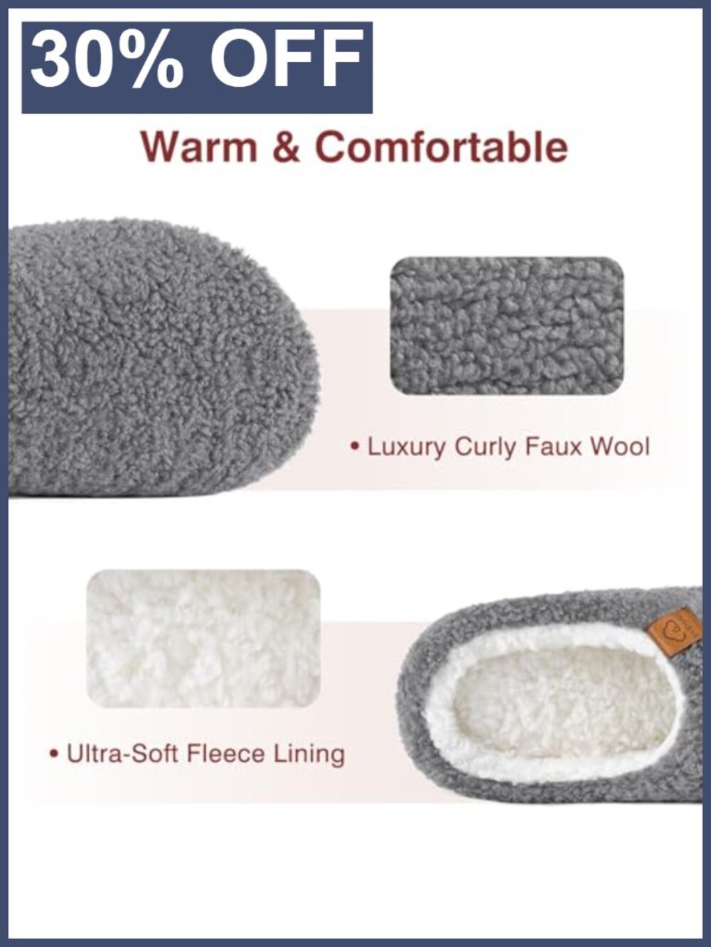 Memory Foam Fuzzy Slippers Curly Faux-Wool Fleece Lined House Shoes - Picture 4 of 6